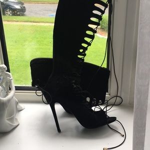 High tie up suede boots